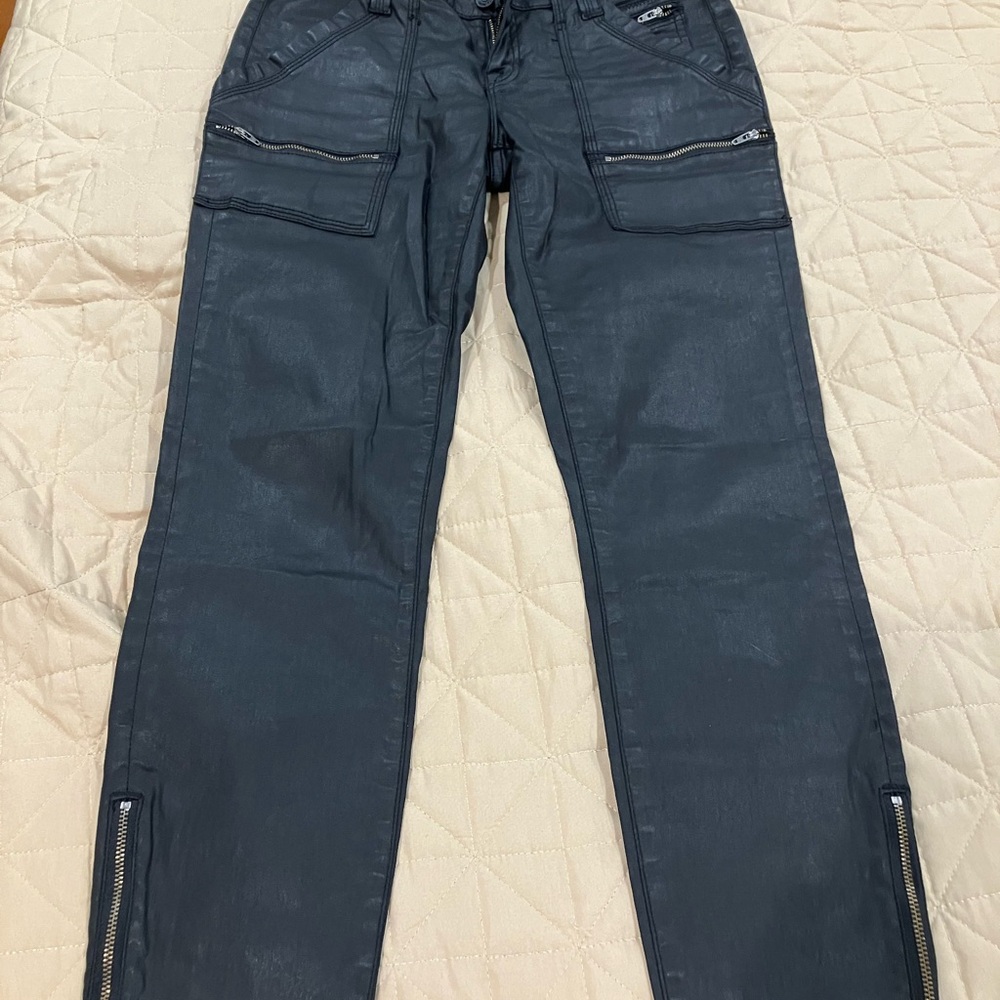Joie Black Coated Zip-Front Pants 
Size 27
